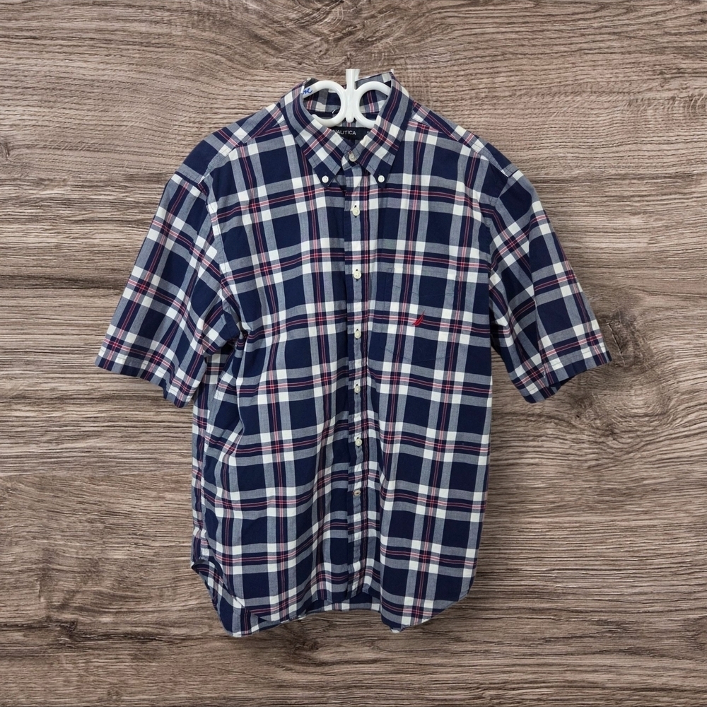 ⭐️Nautica Blue and White Casual Button Down Shirt Size XL